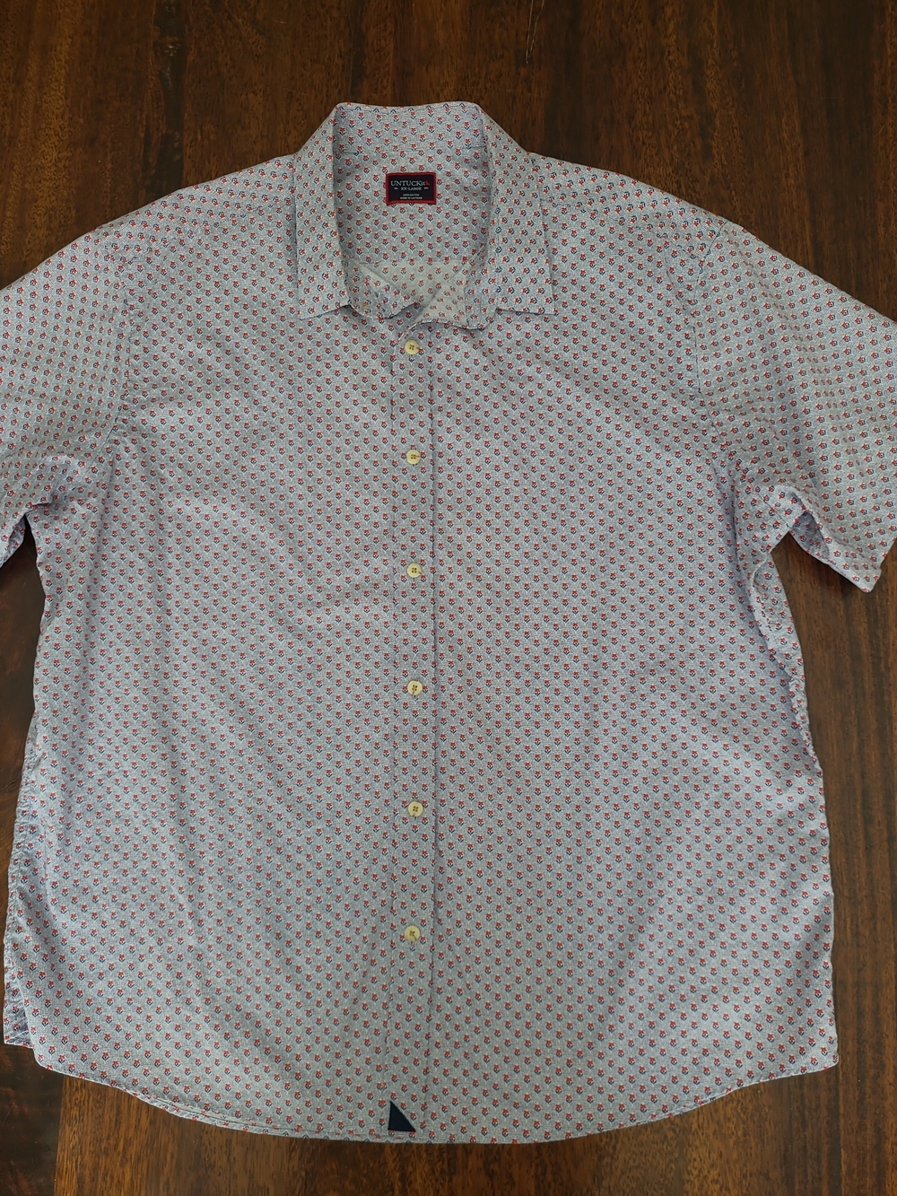 Untuckit Short Sleeve Button-Down Shirt - White,Navy, Red Flower Print, SZ XXL